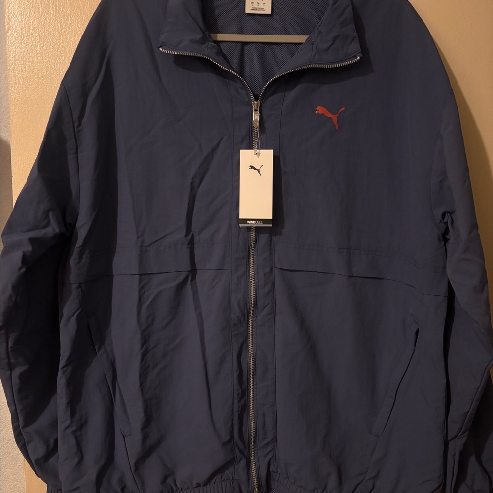 Puma Men's Blue Windbreaker with Red Logo